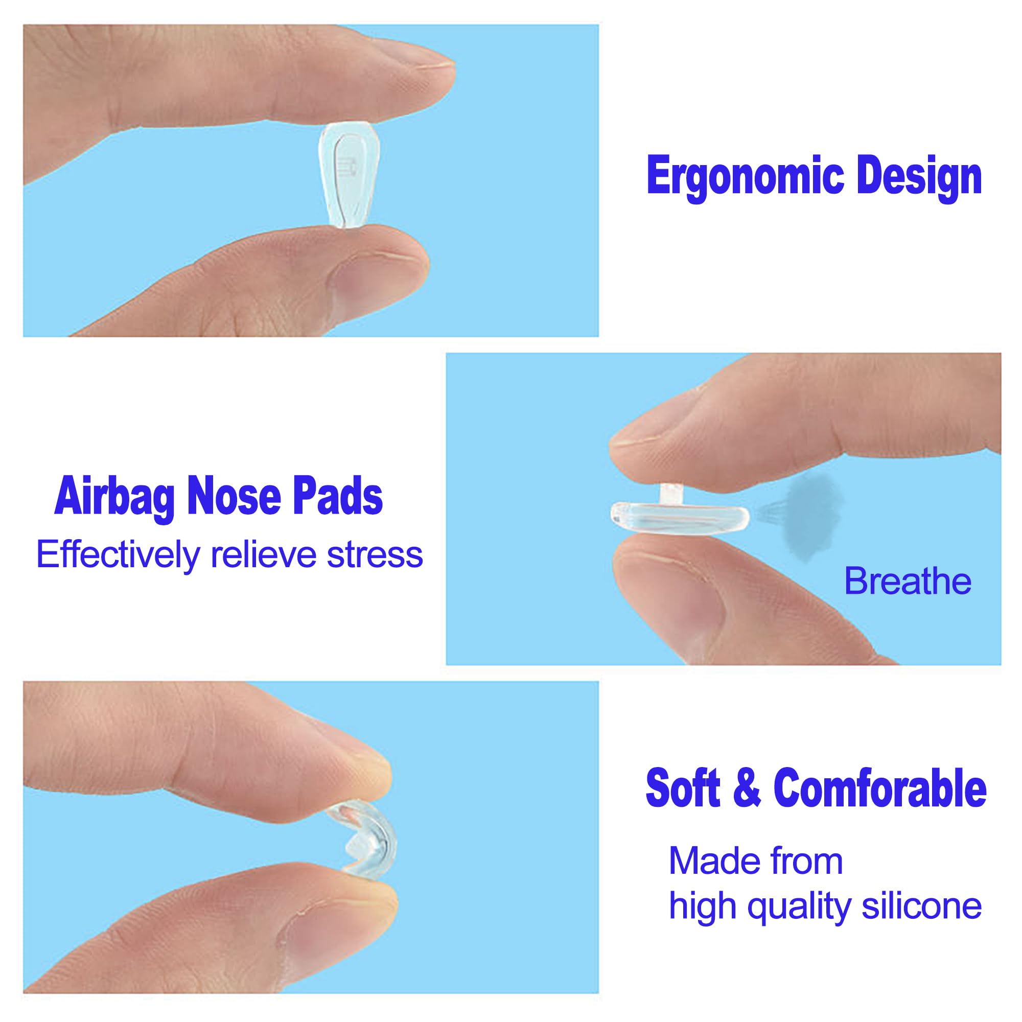 Clear nose pads sized 14mm x 7mm for glasses