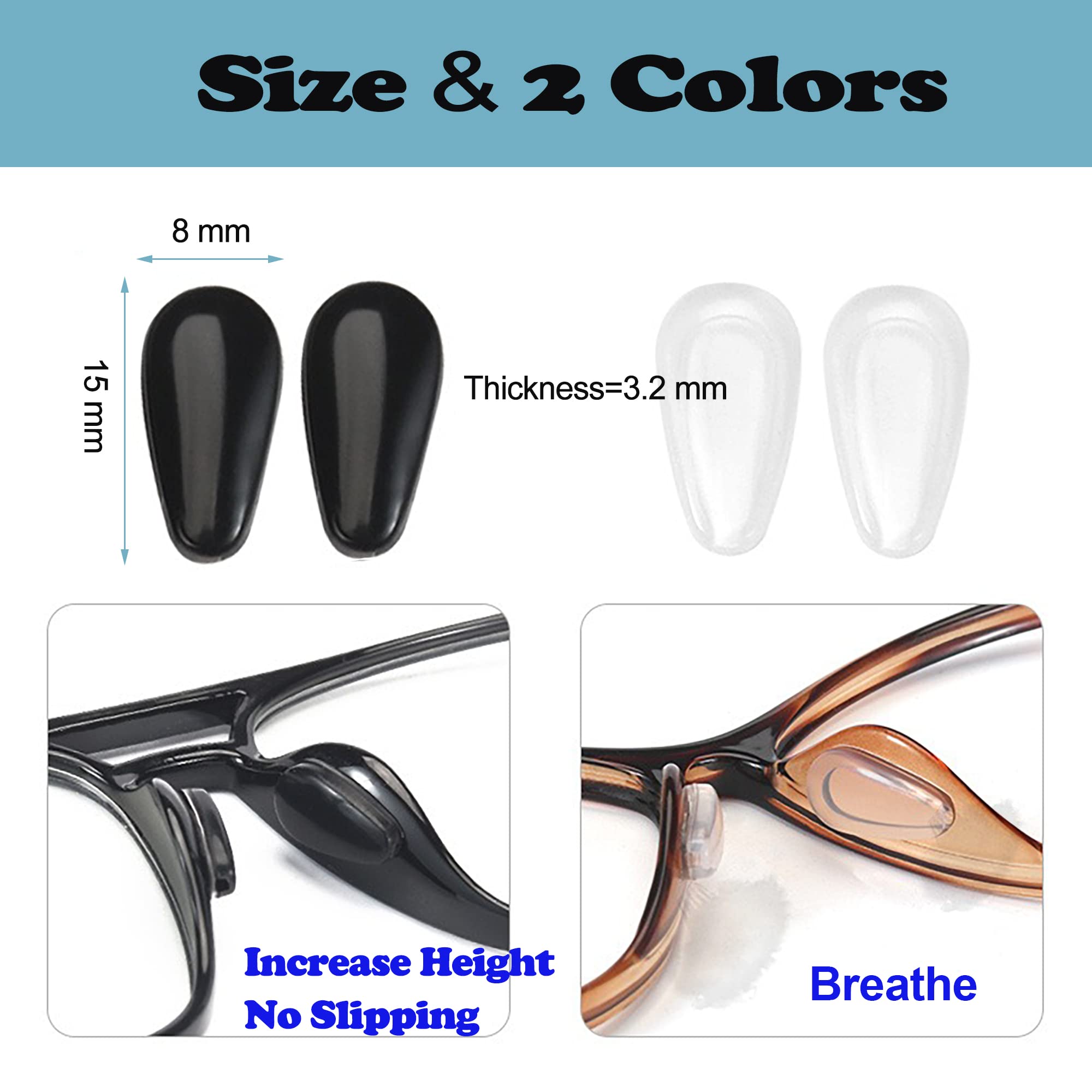 Self-adhesive nose pads being peeled and applied to an eyeglass frame