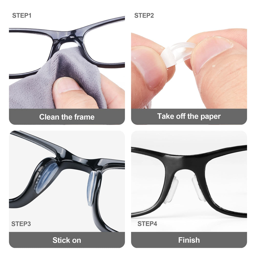 Adhesive backing and silicone nose pads ready for use