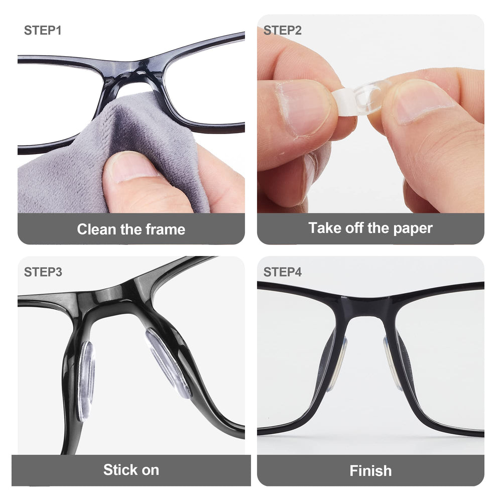 Nose pads attached to glasses demonstrating anti-slip