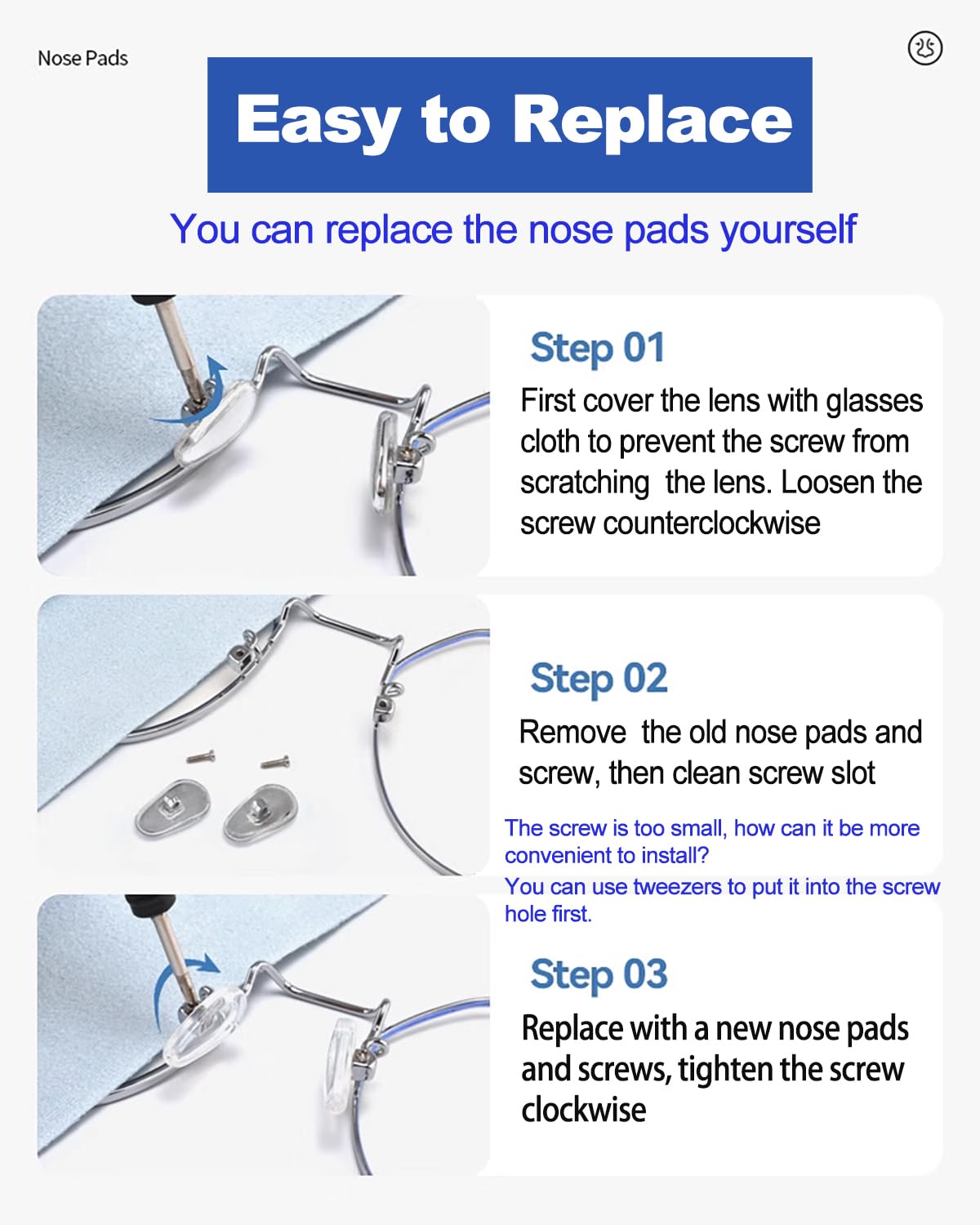 Soft zero degrees silicone nose pads for comfortable fit