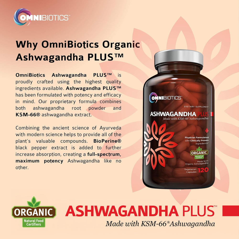 Vegan capsules bottle of OmniBiotics Ashwagandha 120-count
