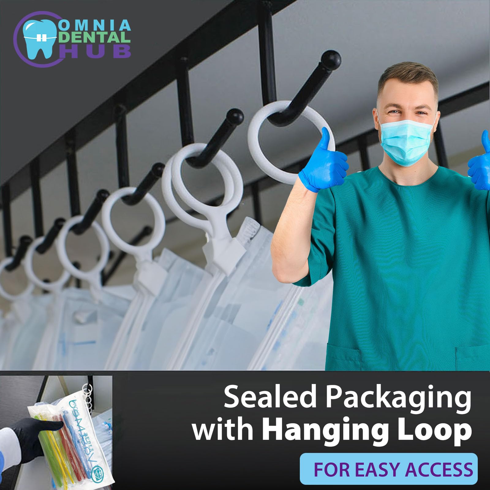 Full display of 100-count Omnia ONE prepasted toothbrushes