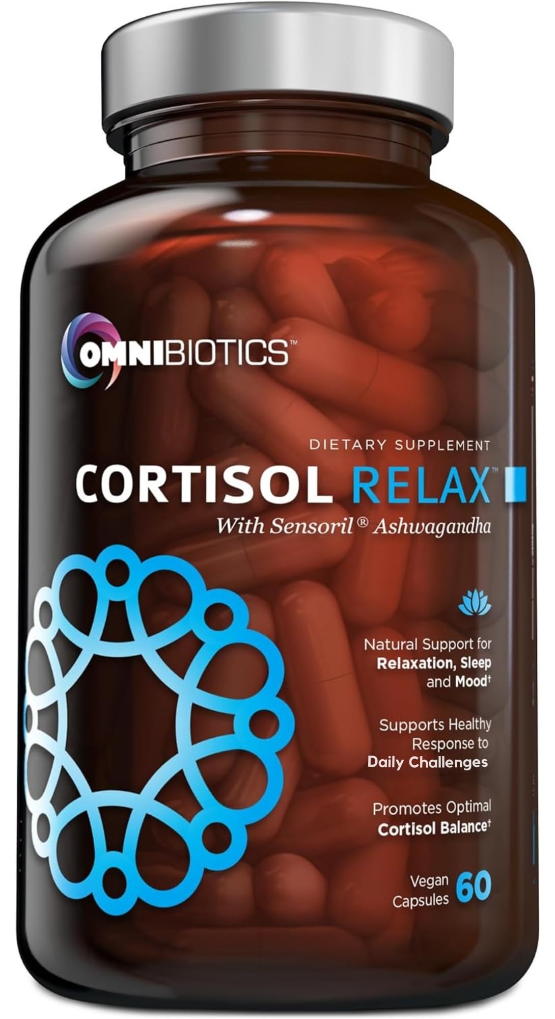 OmniBiotics Cortisol Support bottle labeled for women and men