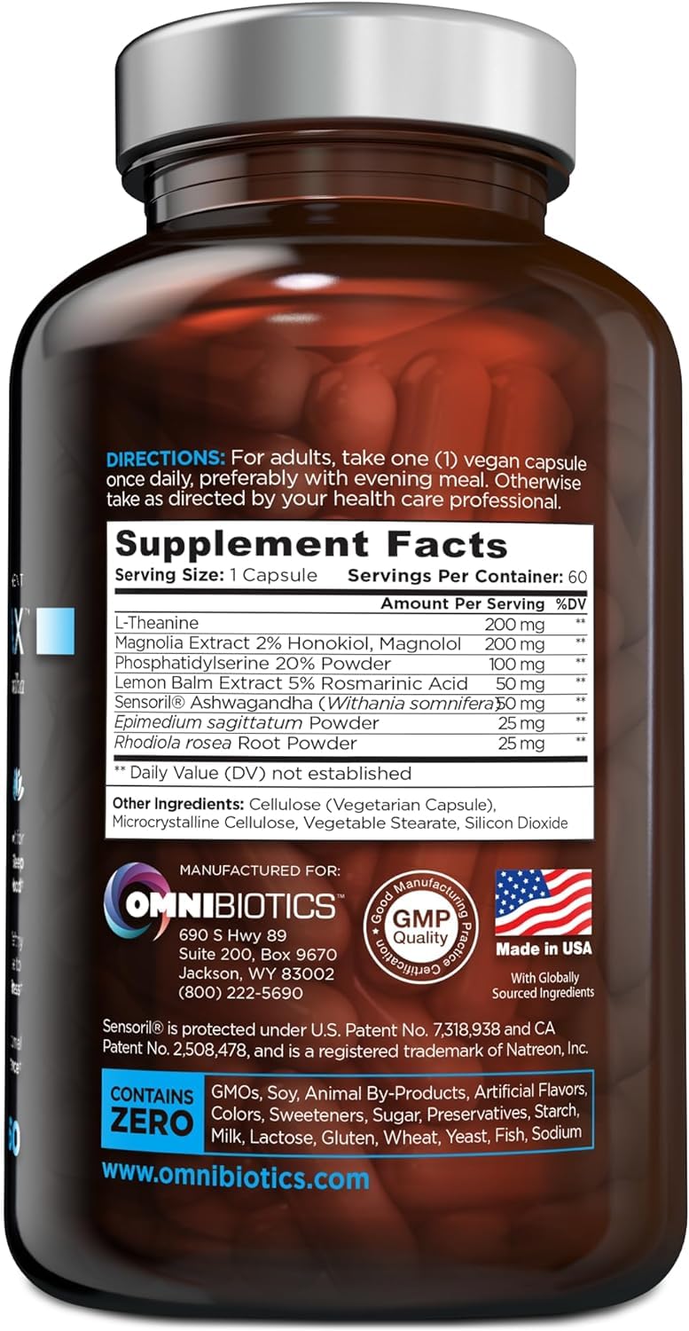 Bottle of OmniBiotics Cortisol Support with 60 vegan capsules