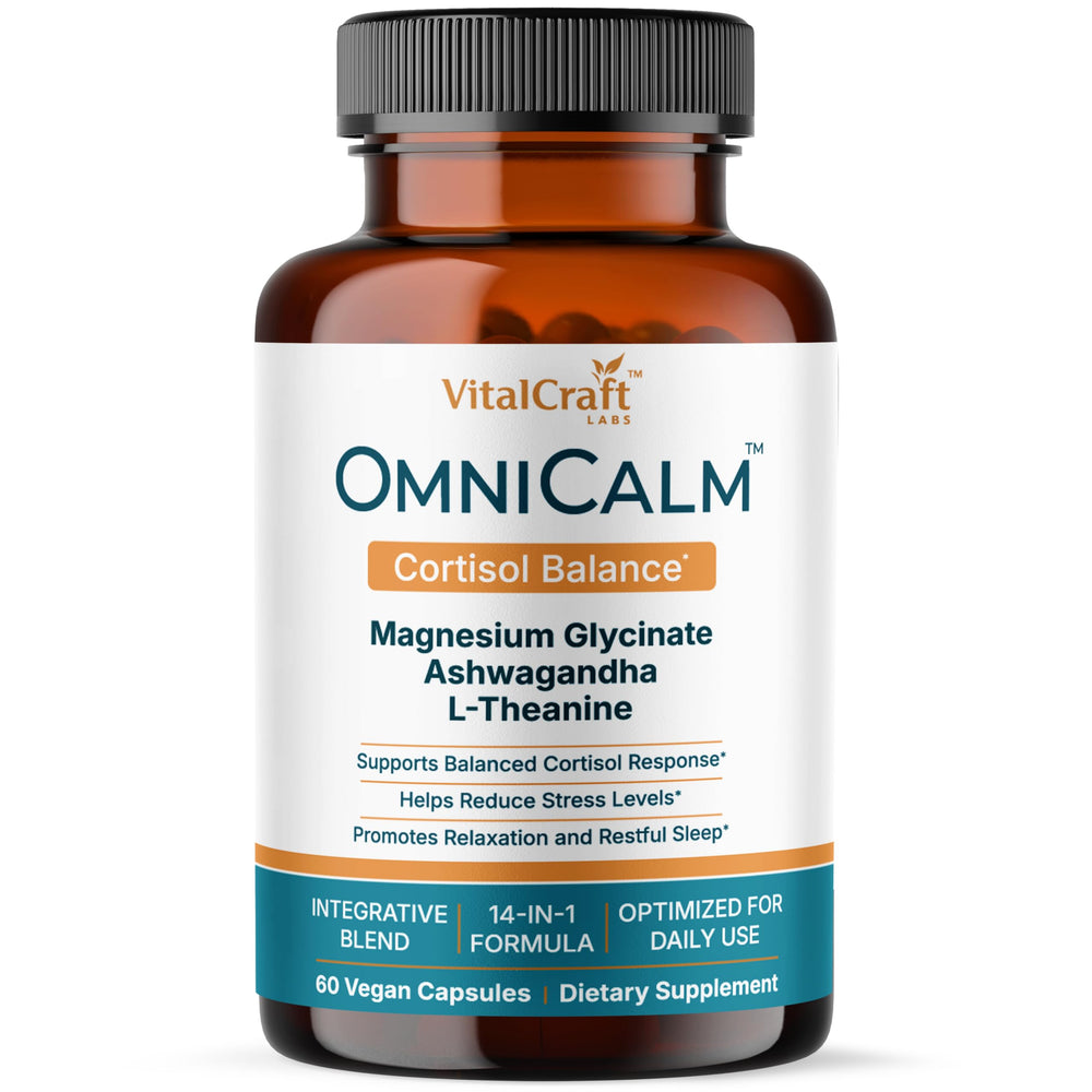 Front packaging view of OmniCalm cortisol supplement