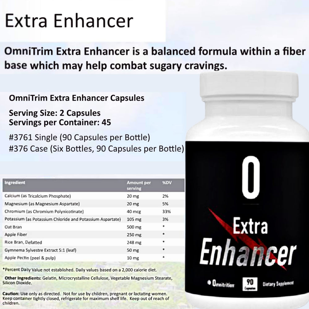 Nutrition facts panel on OmniTrim Extra Enhancer bottle