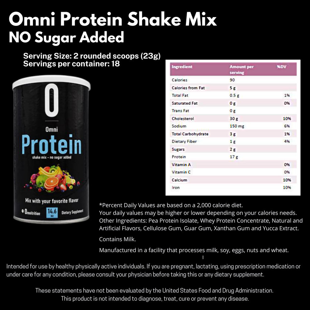 Serving suggestion with shake prepared using Omni Protein Shake Mix