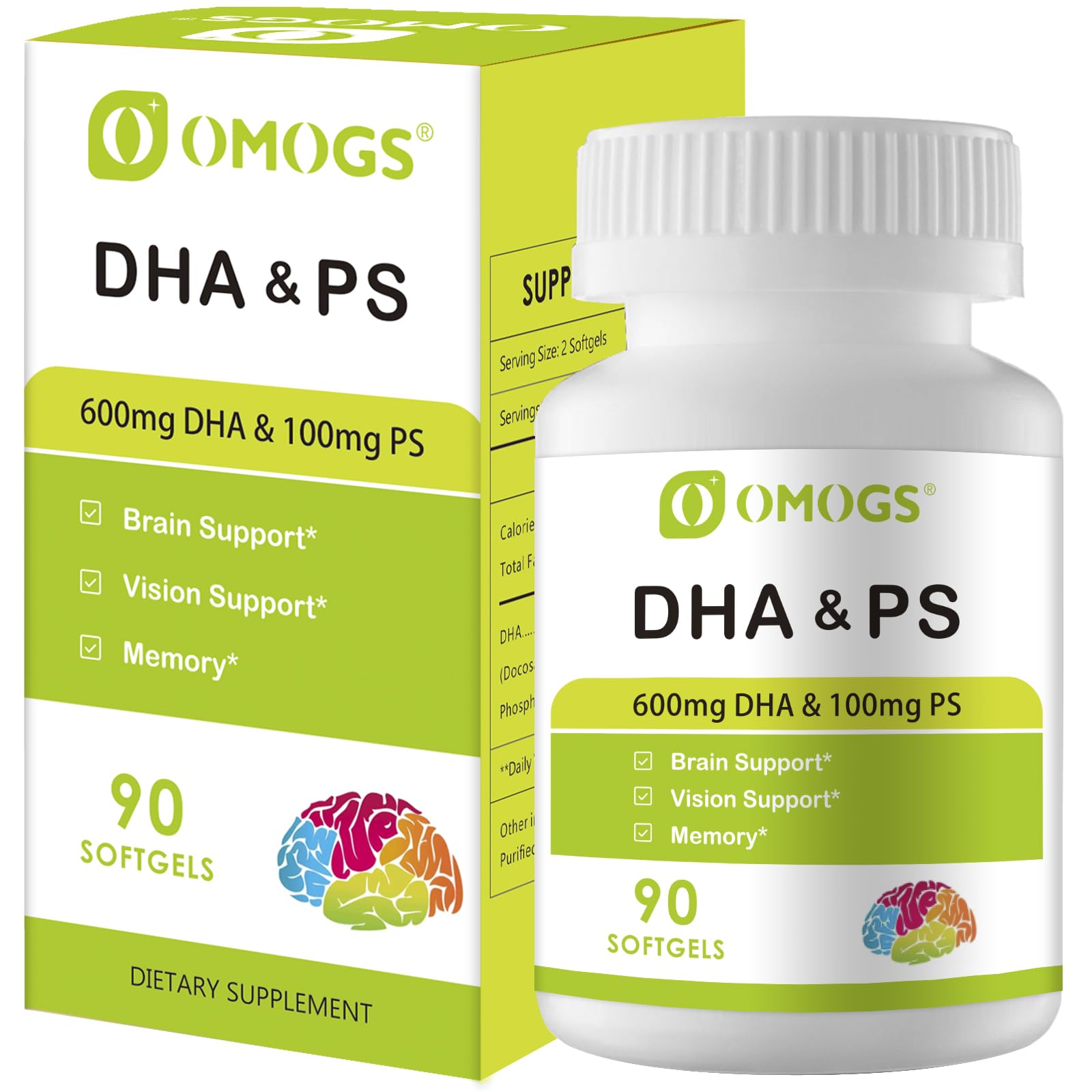 Product front view of OMOGS Algae DHA softgels