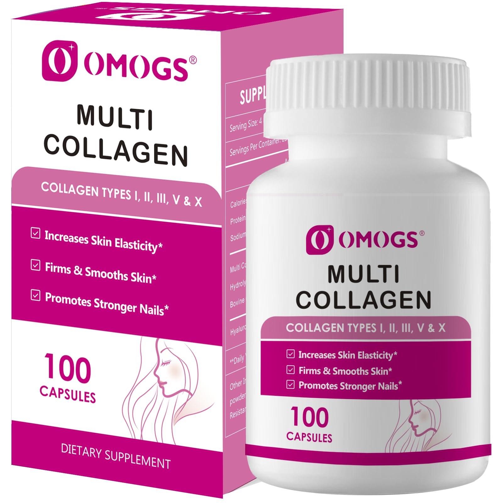 OMOGS Collagen Peptides Capsule bottle showing 100 capsules