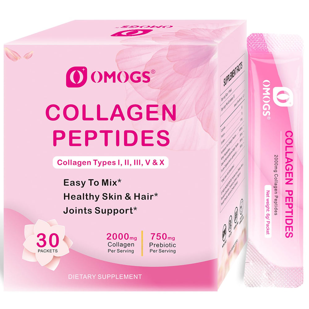 OMOGS Collagen Peptides Powder bottle with Prebiotics and Cranberry Extract