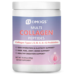 Front view of OMOGS Hydrolyzed Collagen Peptide Powder bottle with label