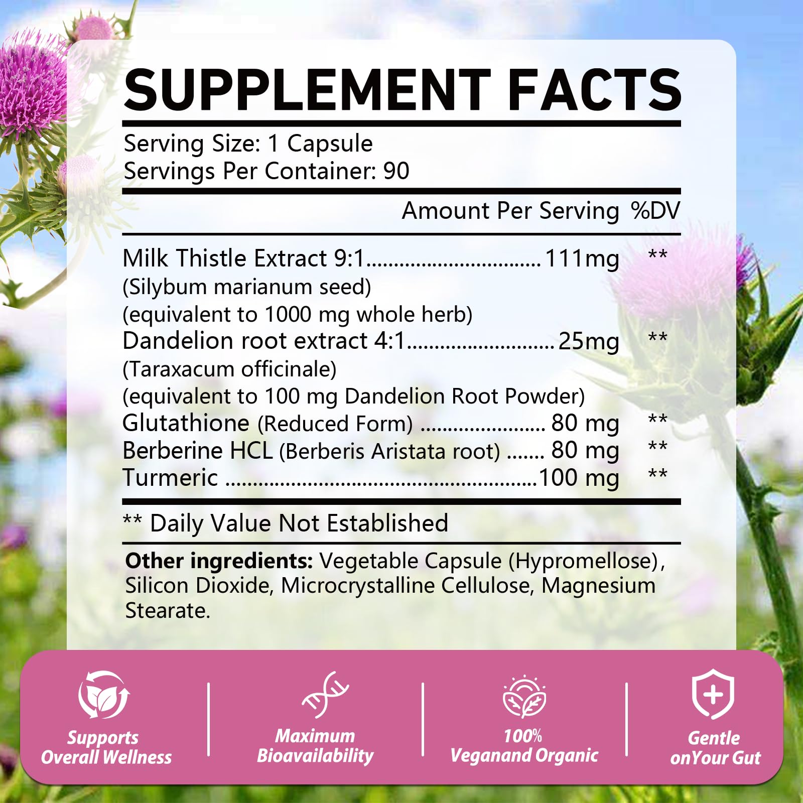Milk thistle liver support ingredients including silymarin and antioxidants