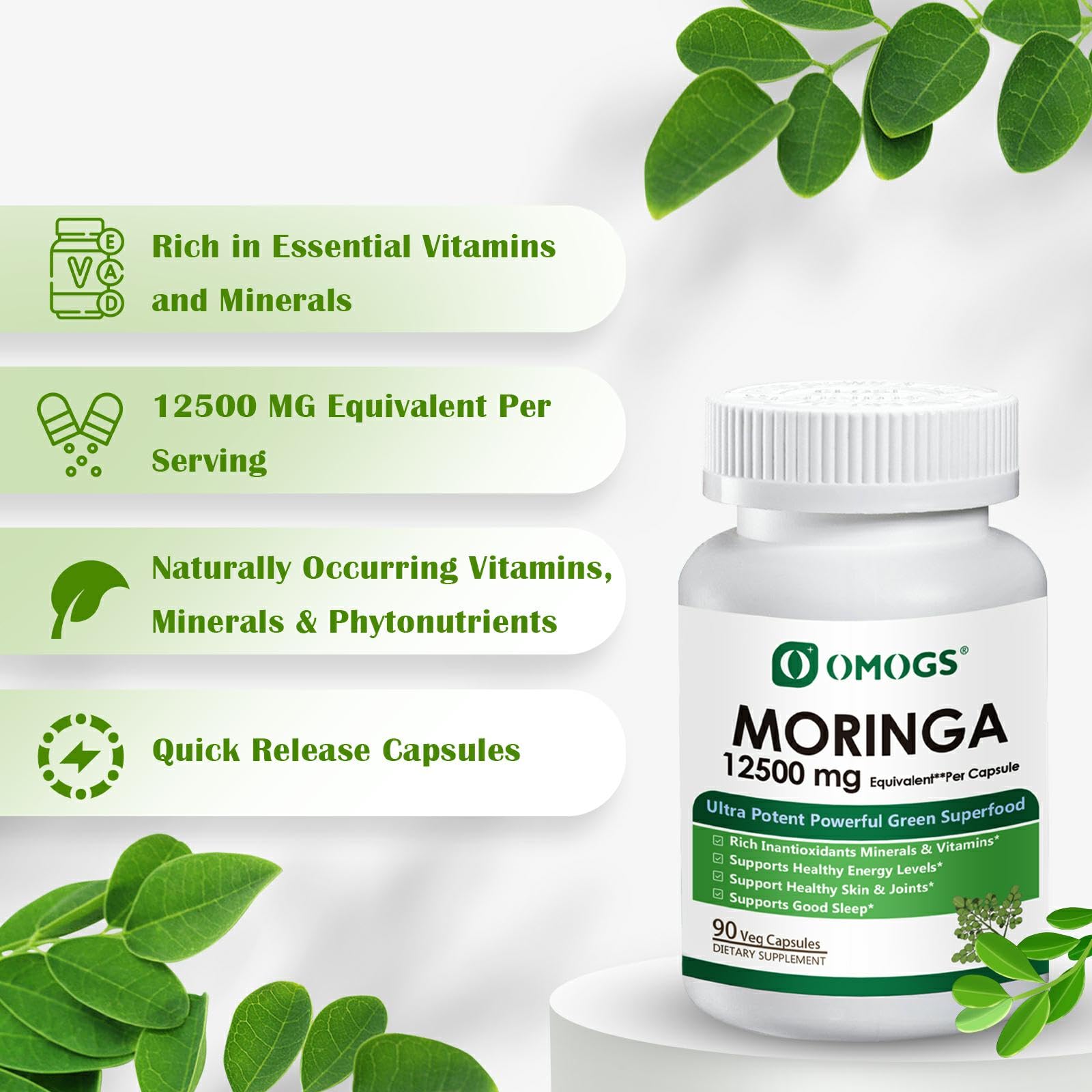 Plant-based cellulose capsule shells for OMOGS Moringa