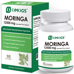 OMOGS Moringa Capsules bottle with 90 vegan capsules