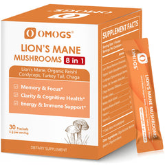 Front view of OMOGS Organic Mushroom Complex Powder bottle