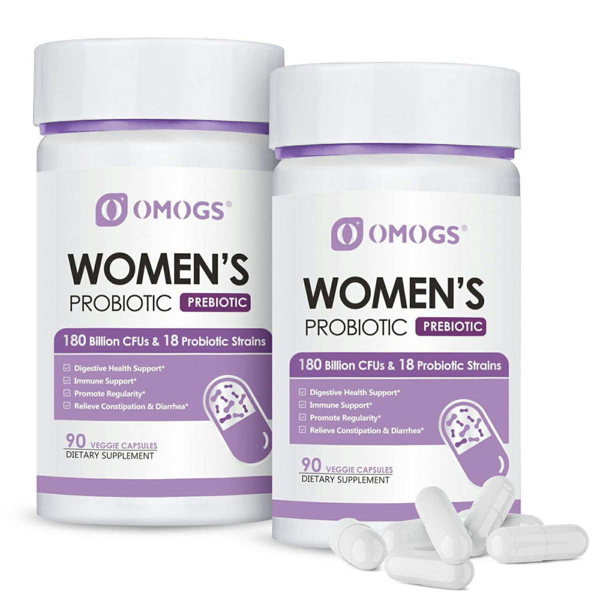 Front view of OMOGS Women's Probiotic 180B CFU 18 strains 180 capsules