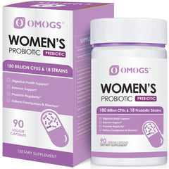 Front view of OMOGS Women's Probiotic bottle with 180 Billion CFUs