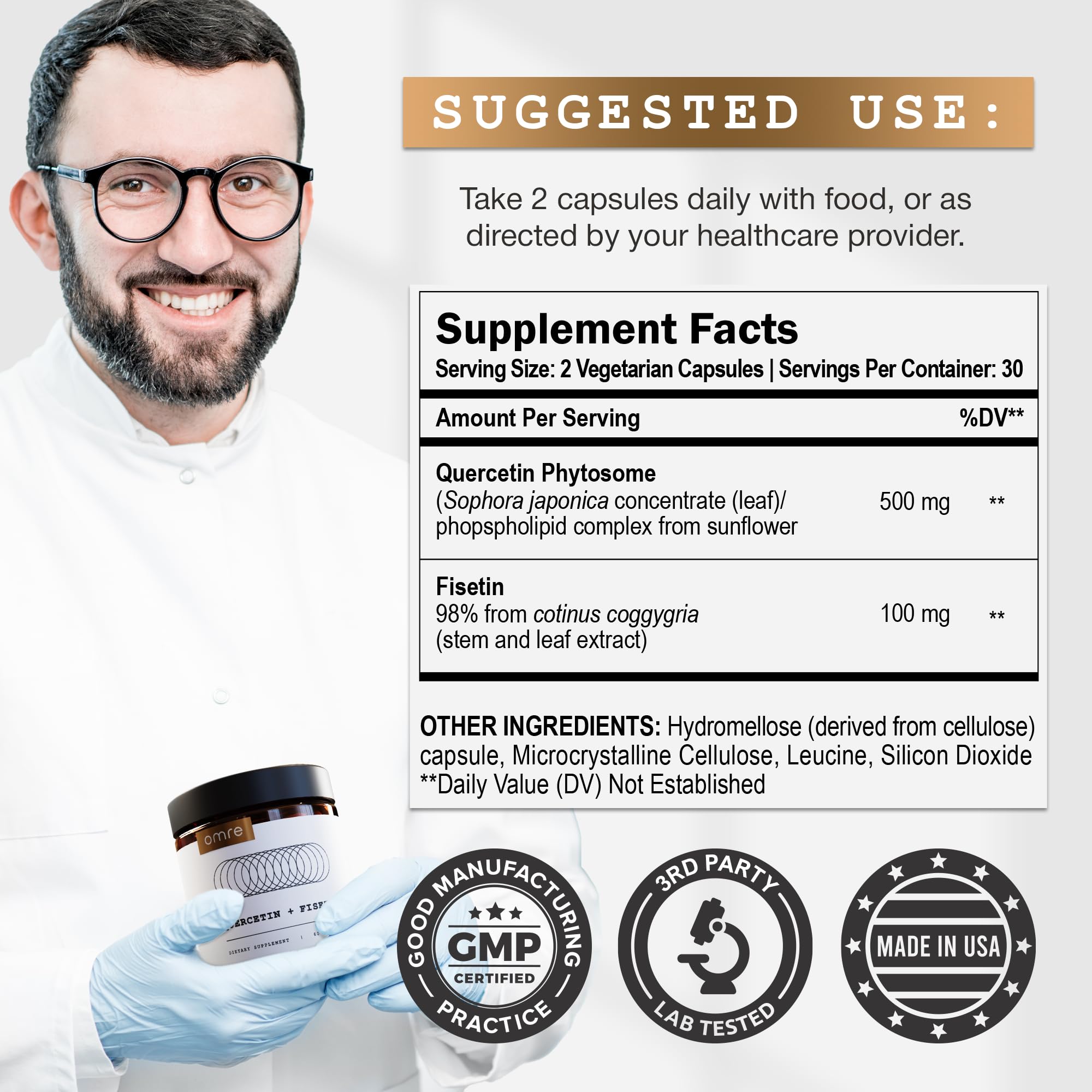 Fisetin 98% purity standard on vial label