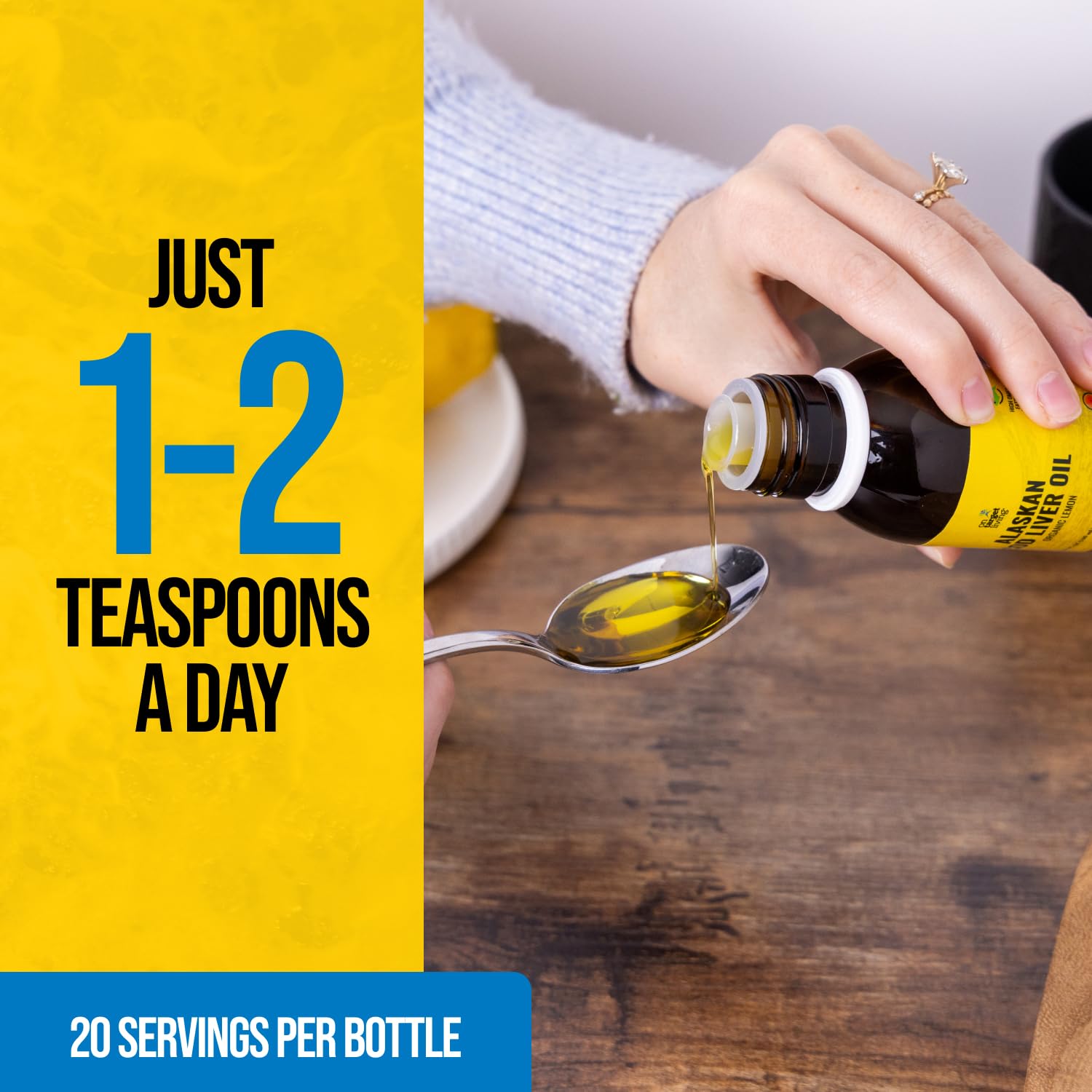 Vitamin D content on cod liver oil bottle (540 IU per tablespoon)