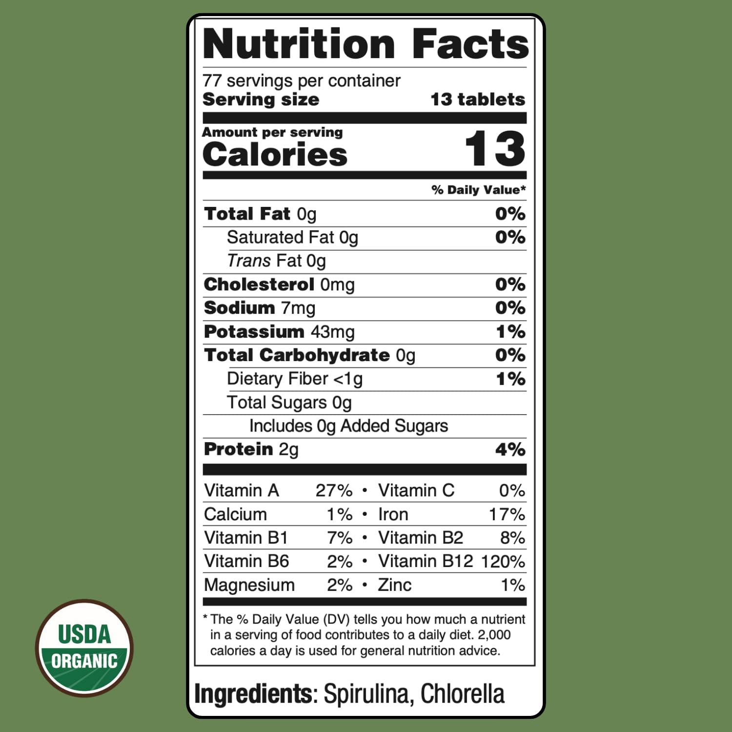 Spirulina and chlorella blend ingredients