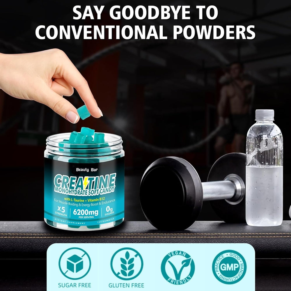 On-the-go bottle of Creatine Monohydrate Gummies for workouts