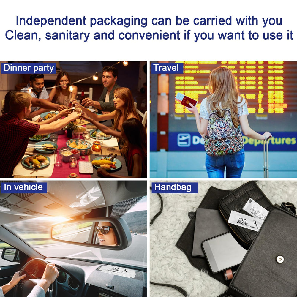 On-the-go dental care floss picks in a purse or pocket