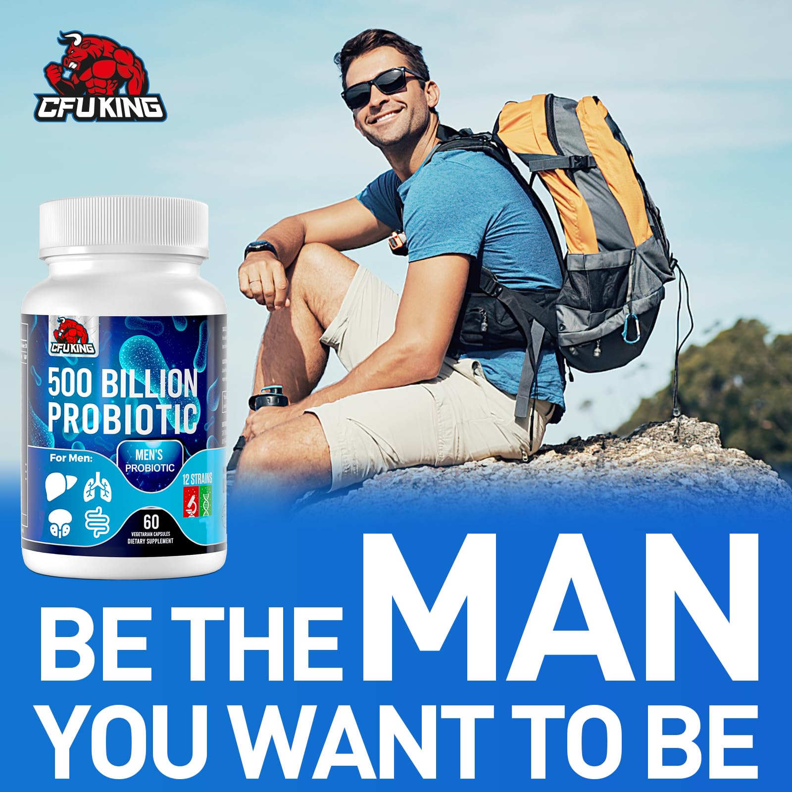 On-the-go packaging for men's probiotic supplement