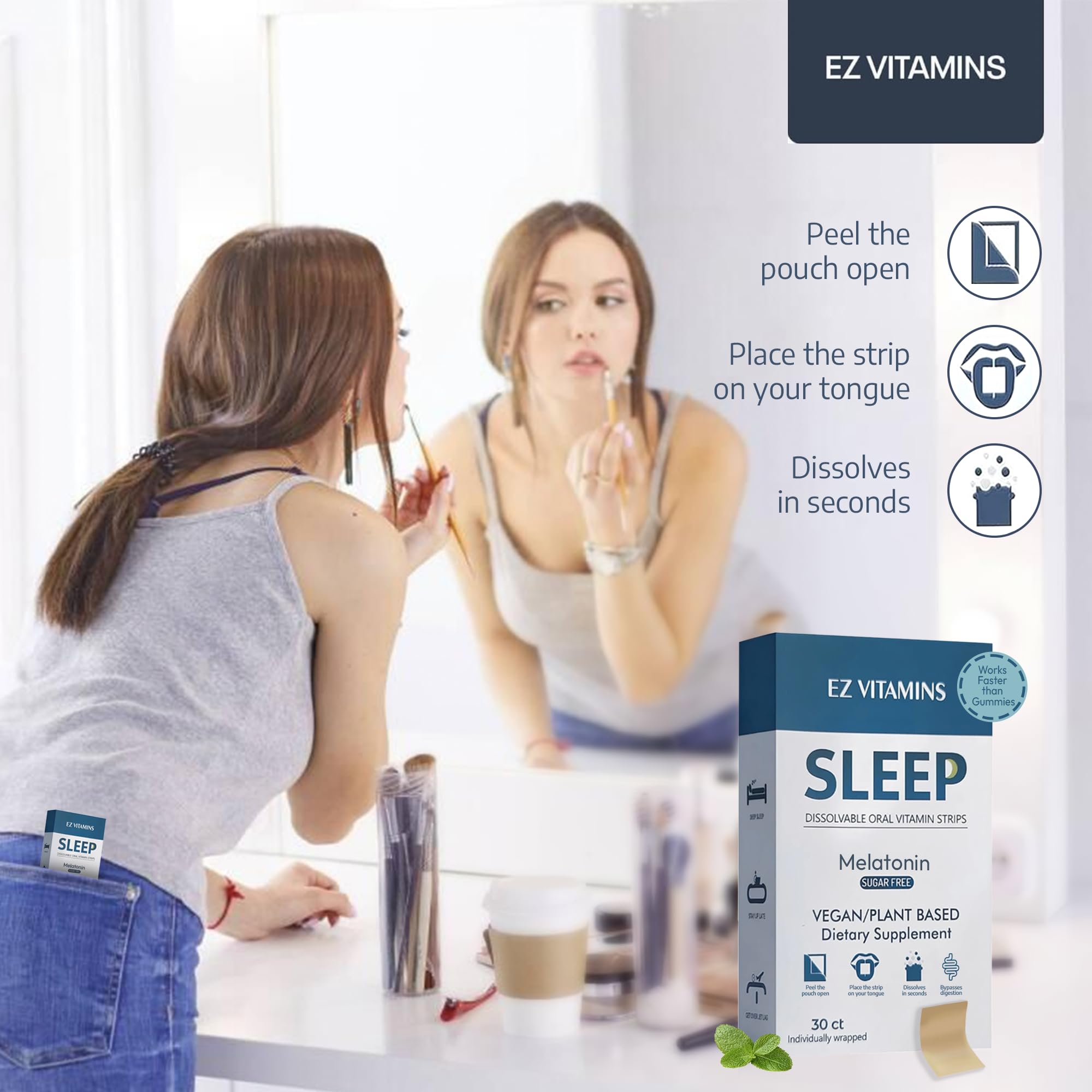 On-the-go use showing waterless sleep strips