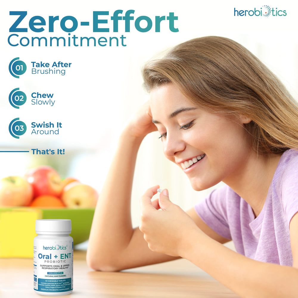 Illustration showing on-the-go use of probiotic tablets