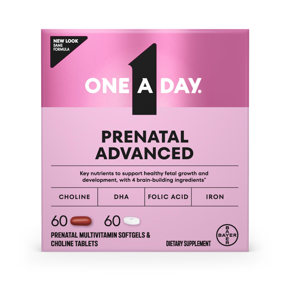 One A Day Prenatal Advanced bottle with label showing 120 count
