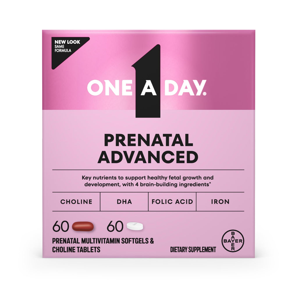One A Day Prenatal Advanced bottle with softgels for daily prenatal nutrition