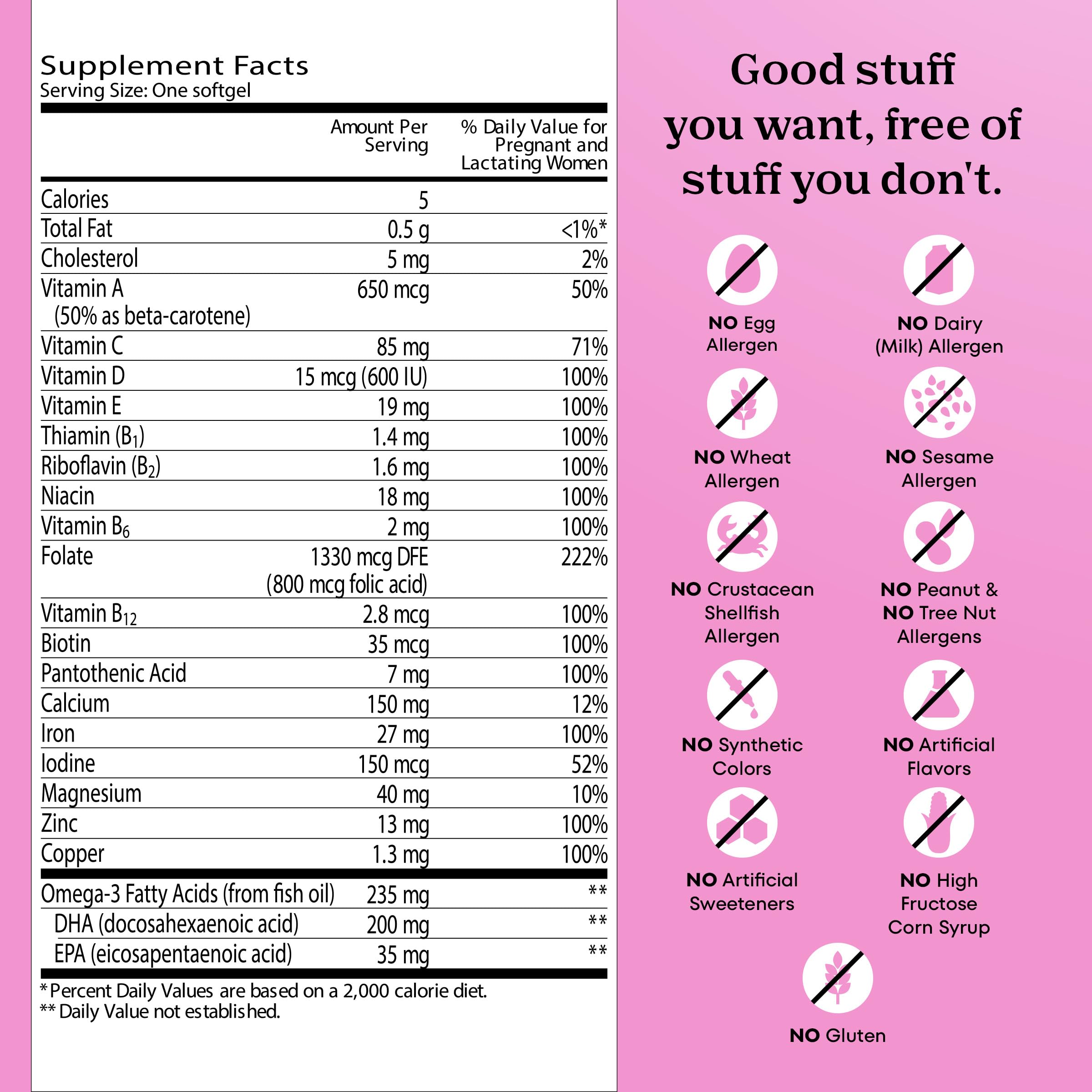 Detail view of the One A Day Prenatal Vitamin label