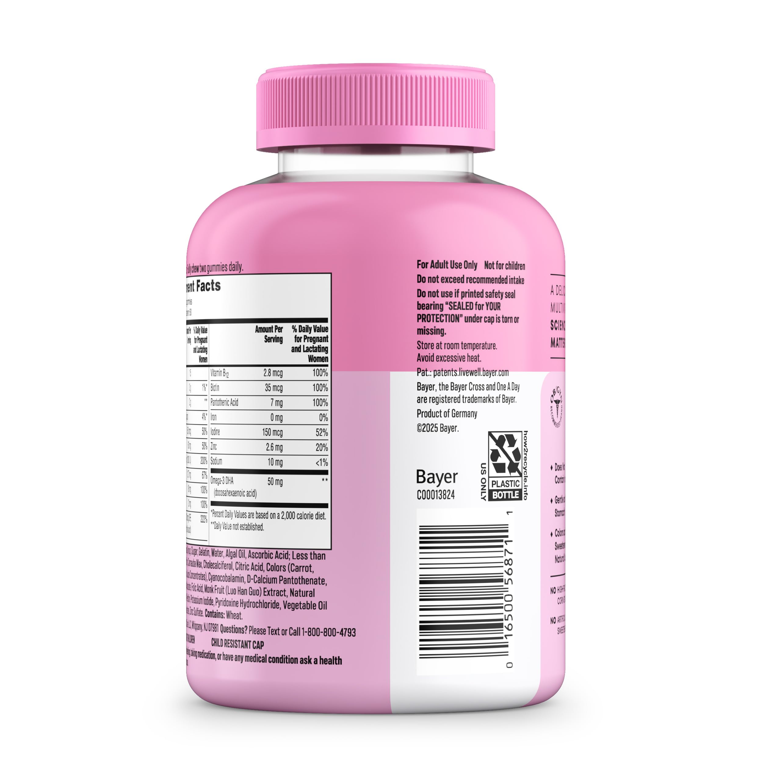 Ingredients and allergen information for prenatal gummies