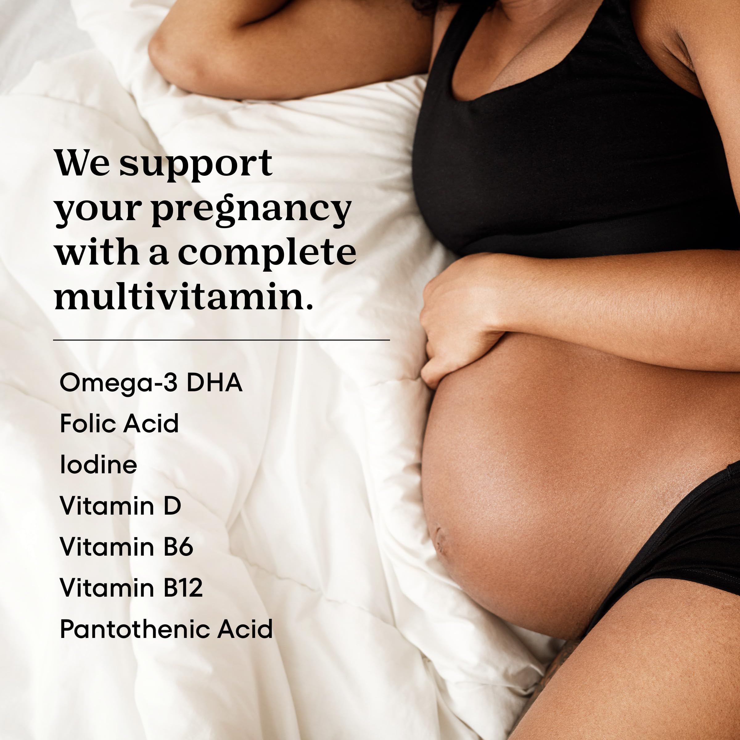 Prenatal gummies showing iodine, DHA, and folic acid nutrients