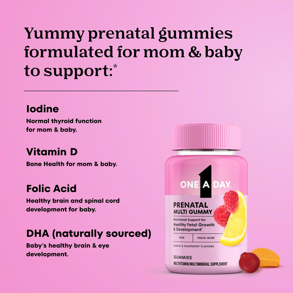 Raspberry-flavored prenatal gummy vitamins for women
