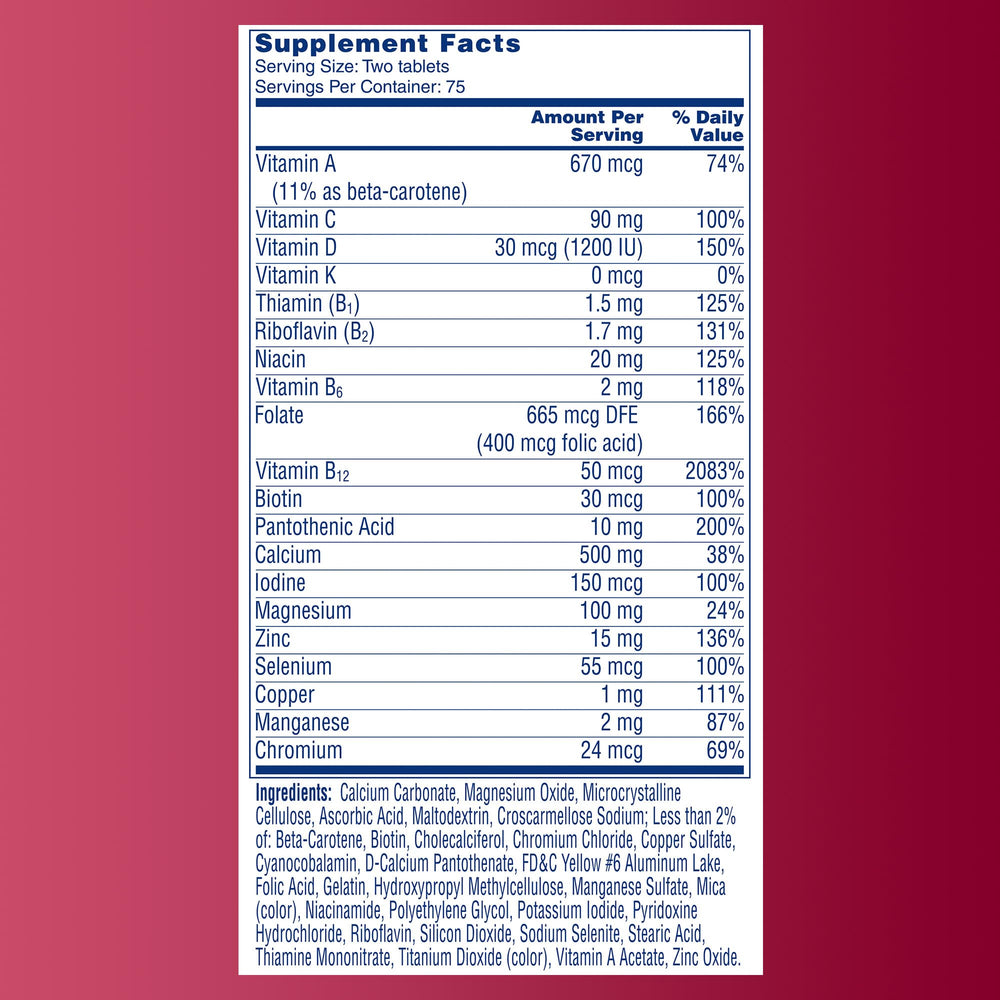 Dosage instruction showing two tablets daily with food
