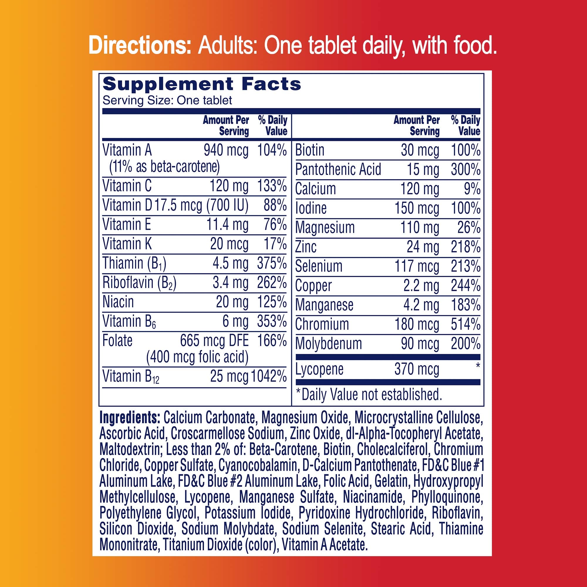 Product packaging showing 100 count and daily dosage directions