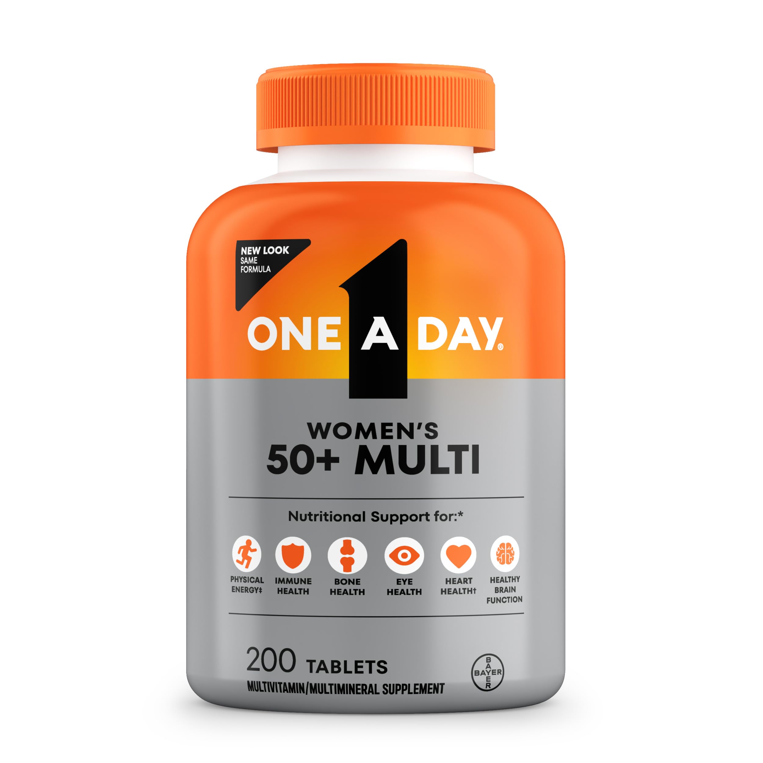 One A Day Women 50 Plus multivitamin front label with 200 count