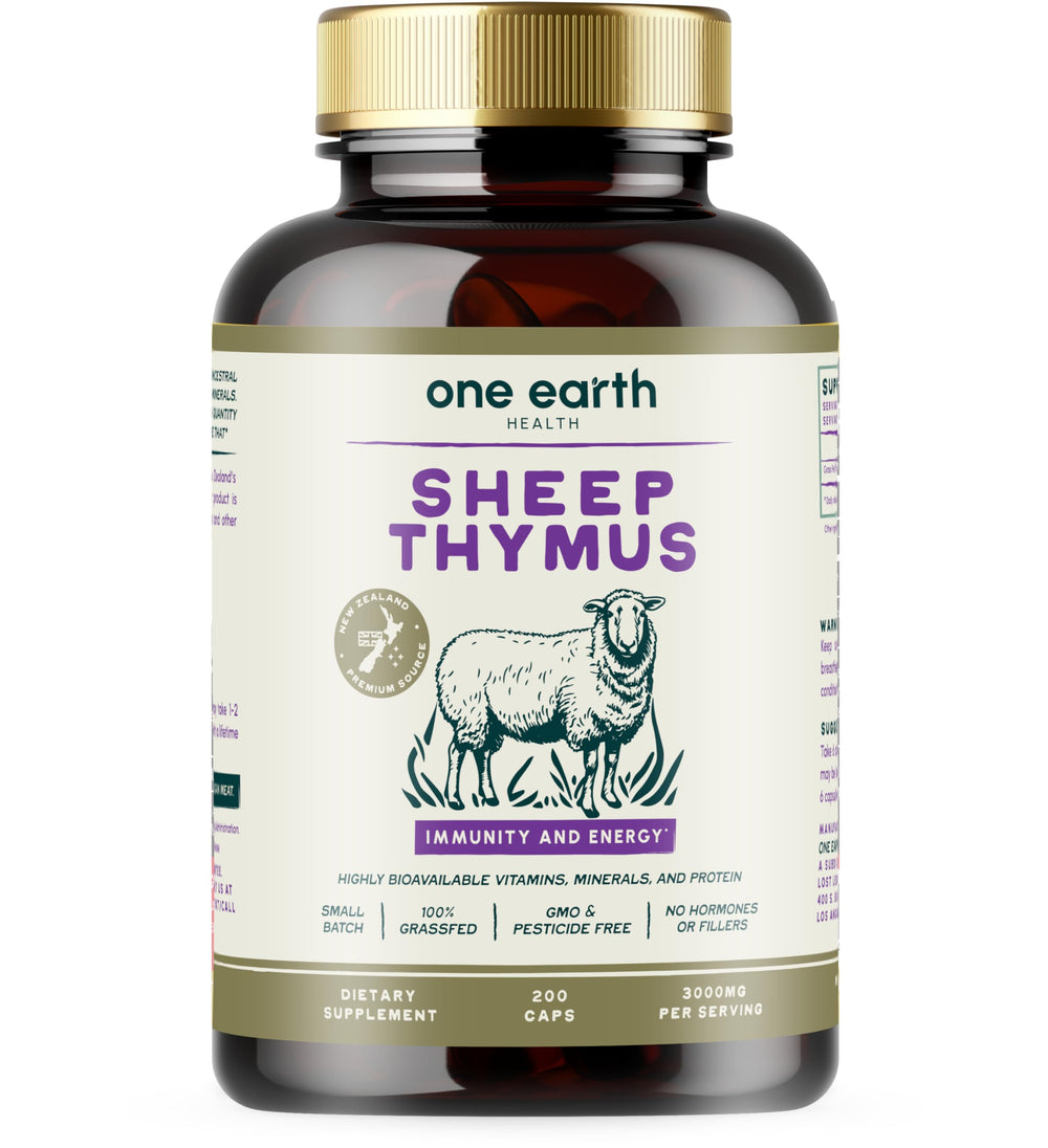 Bottle of One Earth Health Grass-Fed Thymus NZ-sourced, 200-count