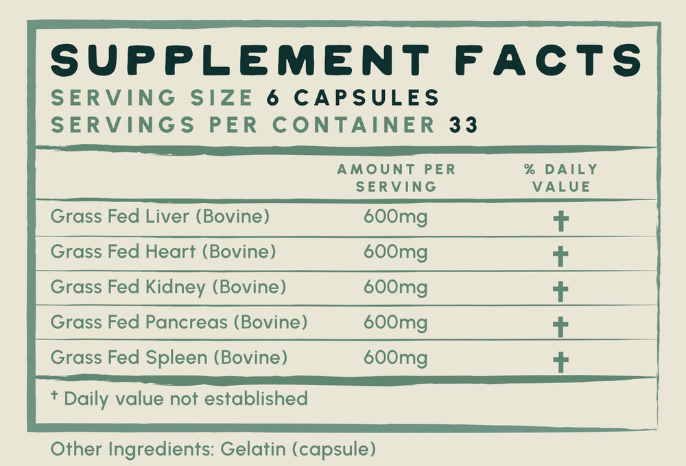 One Earth Health organ meats capsules close-up highlighting concentrated nutrients.