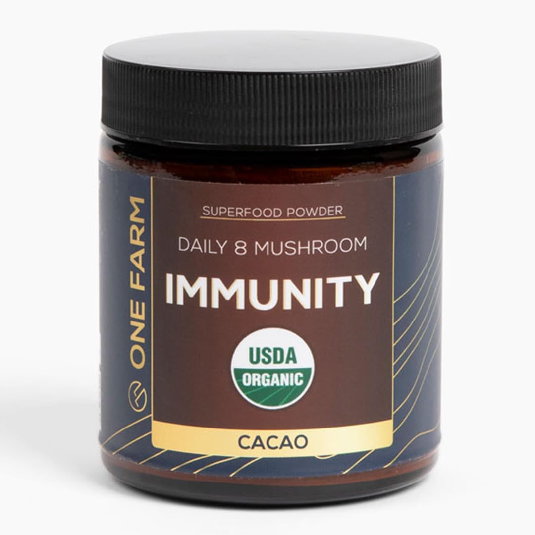 One Farm 8 Mushroom Immunity Powder in a glass jar