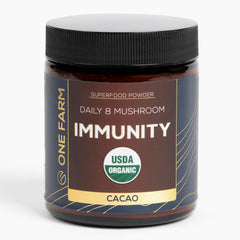 One Farm 8 Mushroom Immunity Powder in a glass jar