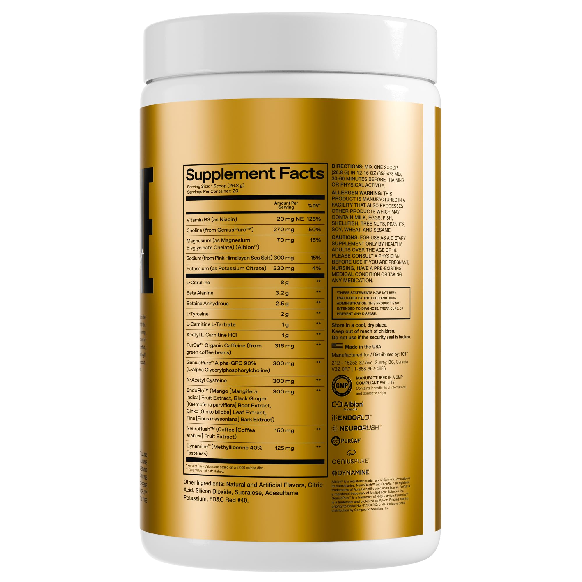 ONE OF ONE Pink Burst ingredients highlight caffeine, beta-alanine, electrolytes.