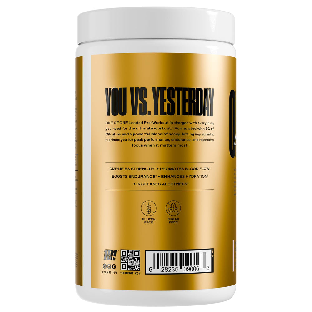 ONE OF ONE Loaded Pre-Workout Pink Burst scoop ready for on-the-go sessions.