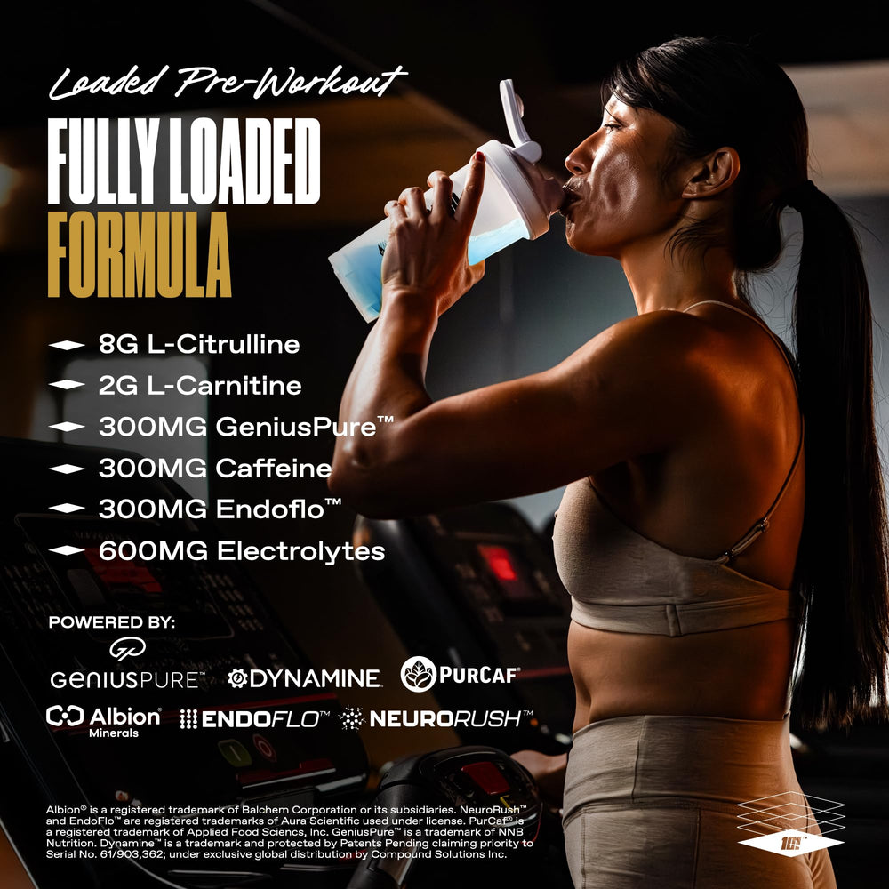 ONE OF ONE Loaded Pre-Workout Snow Cone bottle front highlights gluten-free formula.