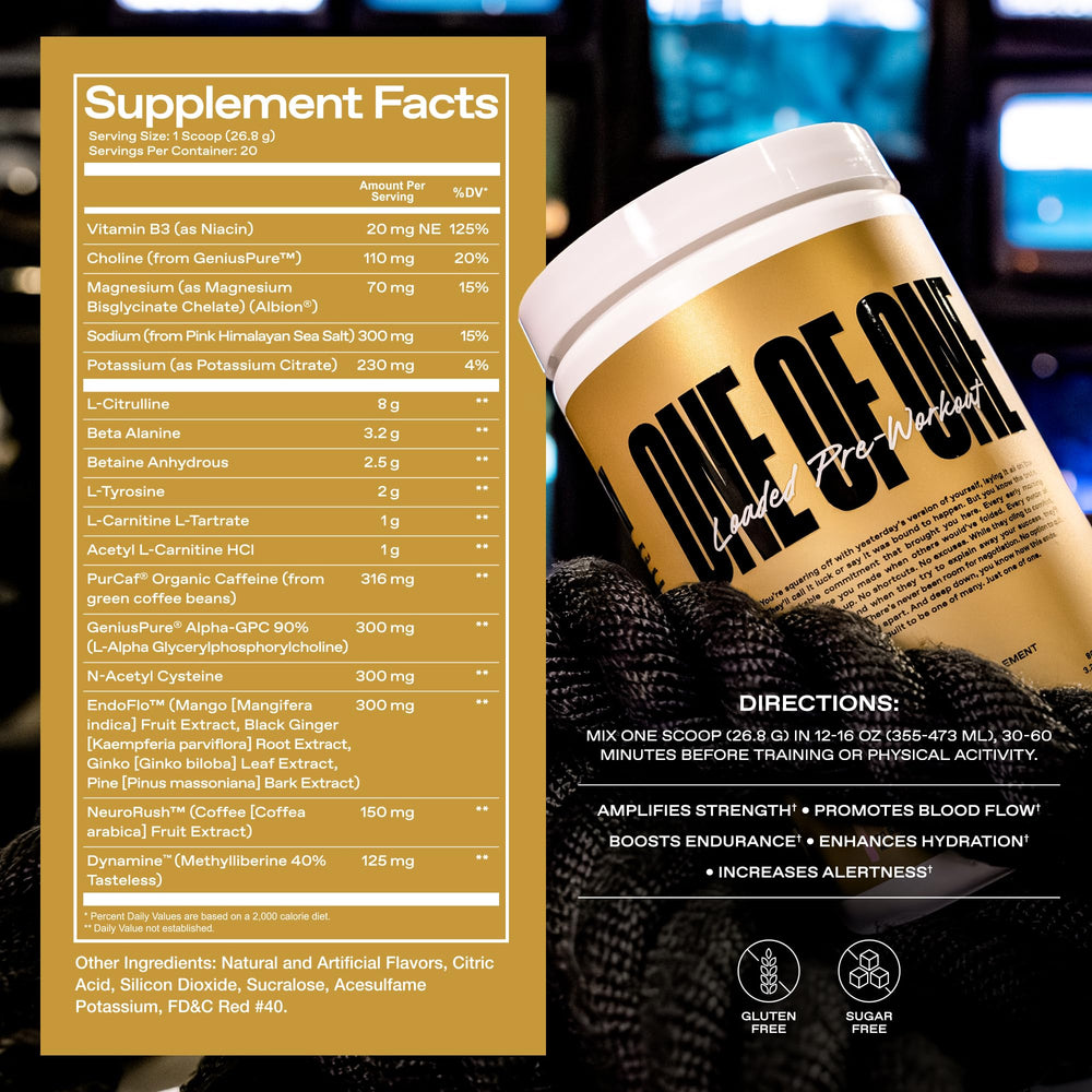 ONE OF ONE Loaded Pre-Workout Snow Cone ingredients panel highlight L-Citrulline.
