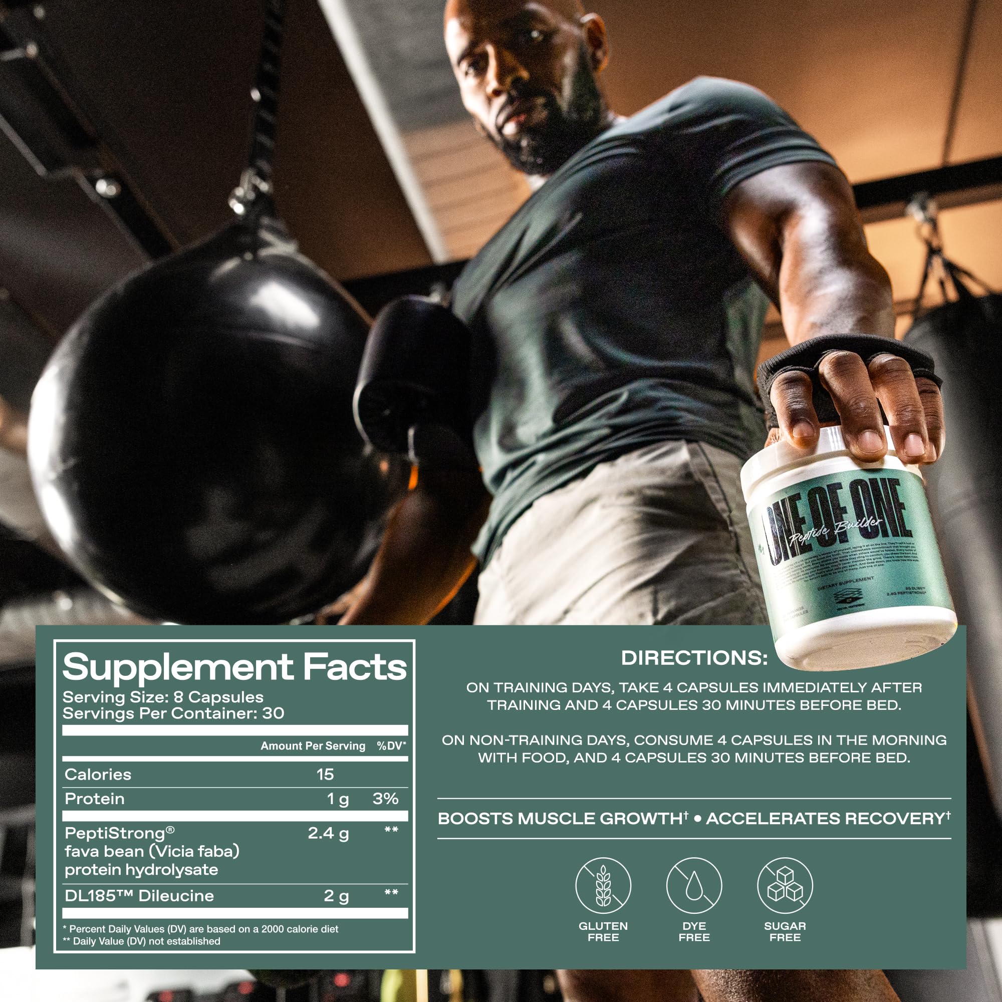 ONE OF ONE Peptide Builder bottle pour for post-workout recovery mixing