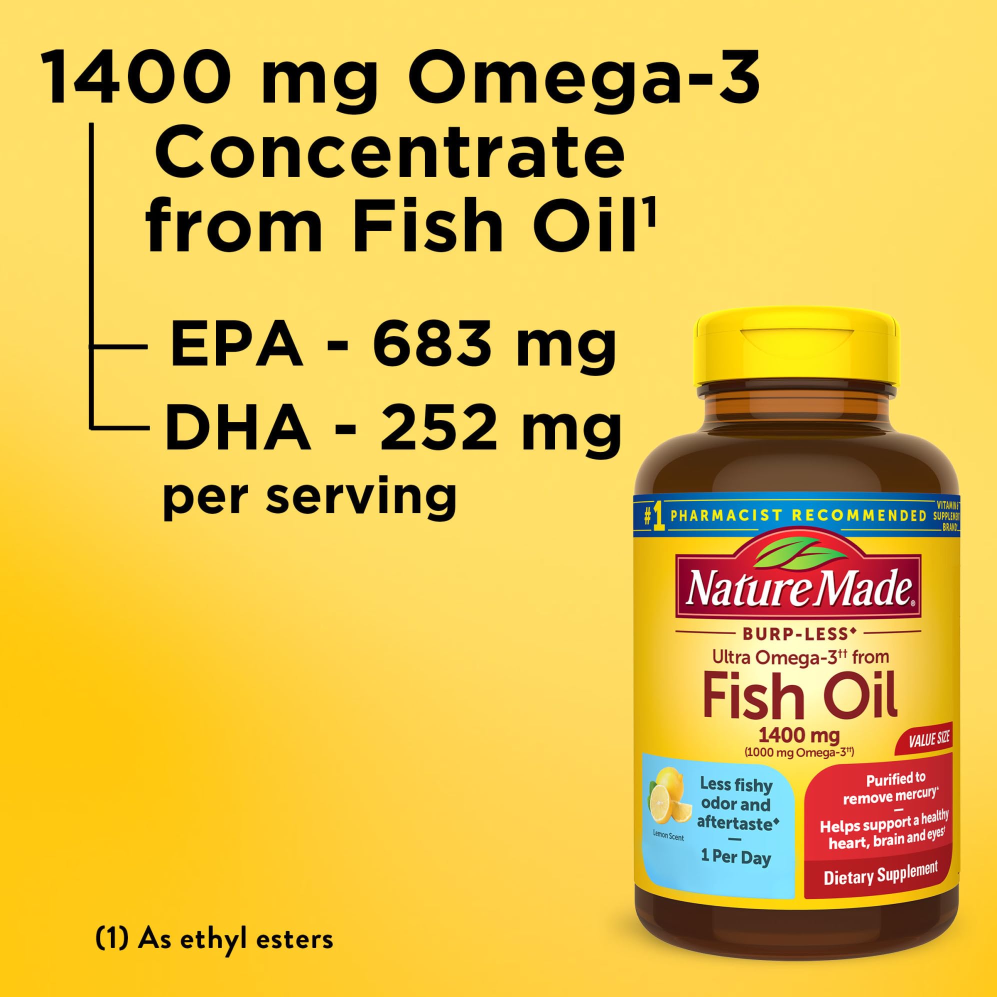 One-per-day omega-3 fish oil softgel for heart, brain and eyes