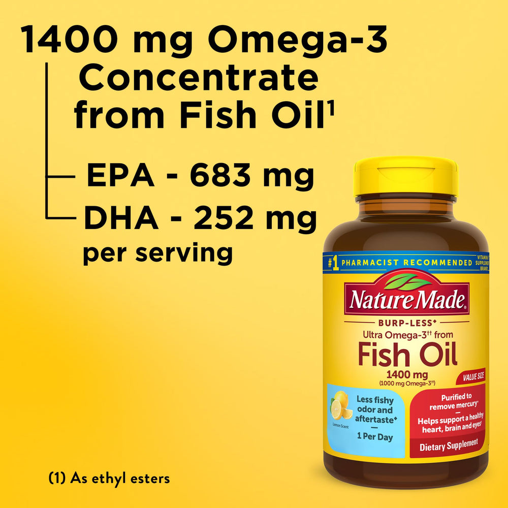 One-per-day omega-3 fish oil softgel for heart, brain and eyes